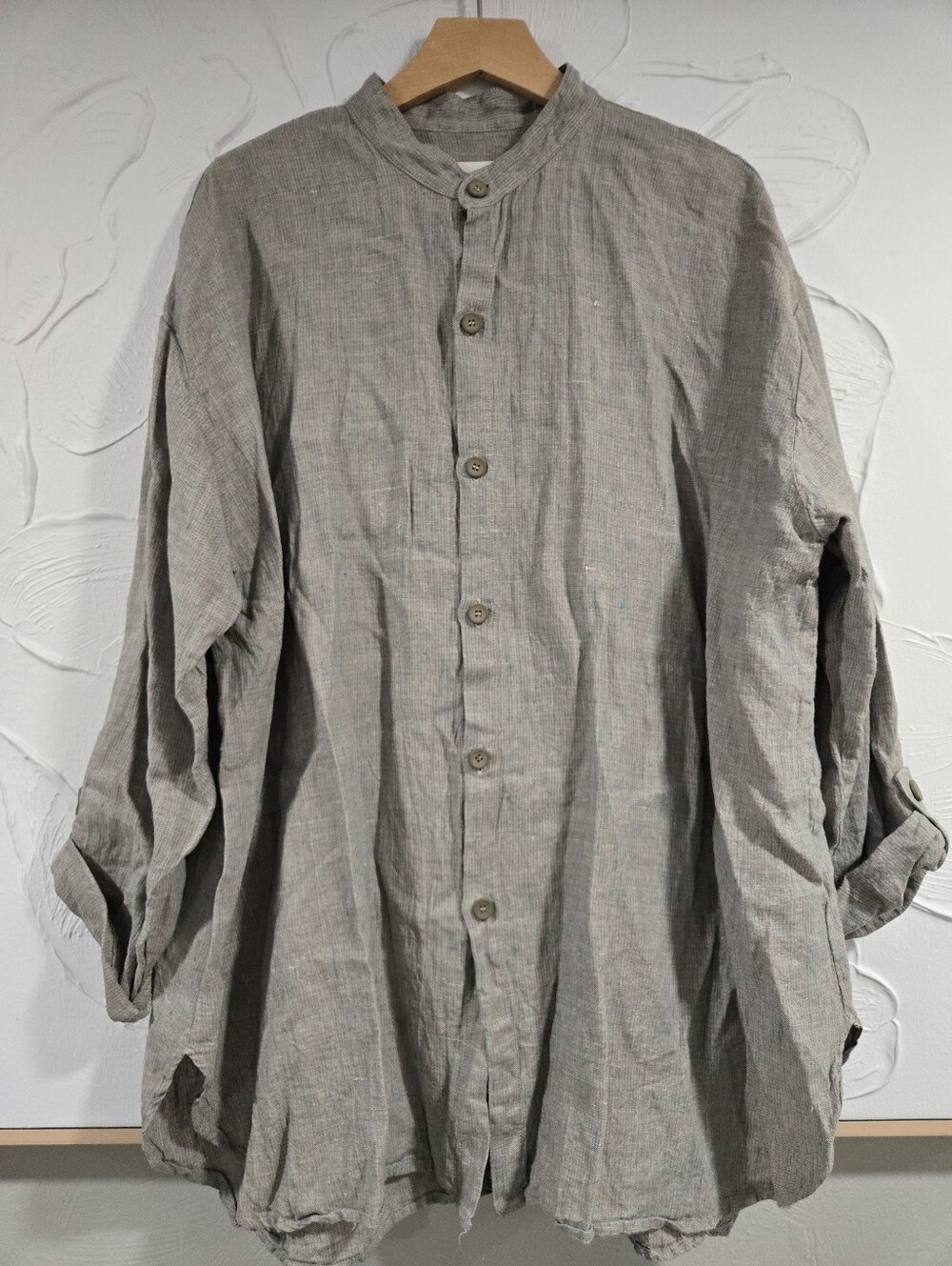 Flax• Womens Light Gray/green Button-Front Linen Shirt. Sz L